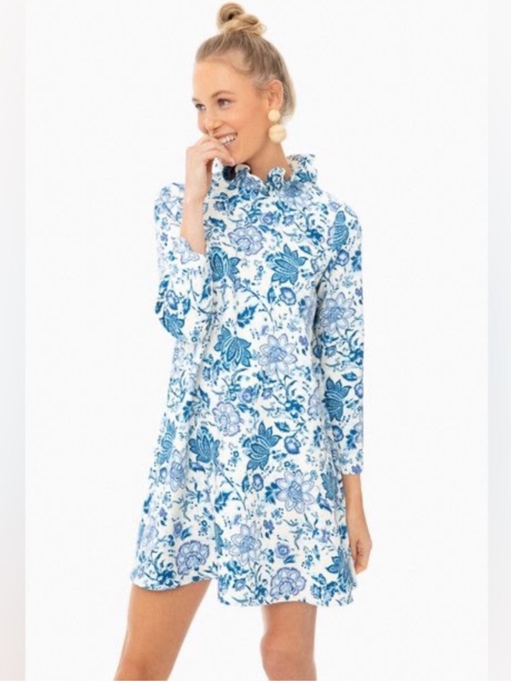 Tuckernuck Dress Daphne Ruffle Neck in Chintz Blue Floral - Picture 2 of 7